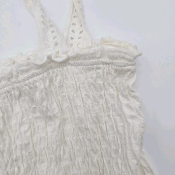 Anthropologie Top Womens Small White Tank Gauze Smocked Eyelet Boho Tie Eri Ali - Picture 10 of 11